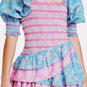 Floral Ruffle Dress with Puff Sleeves